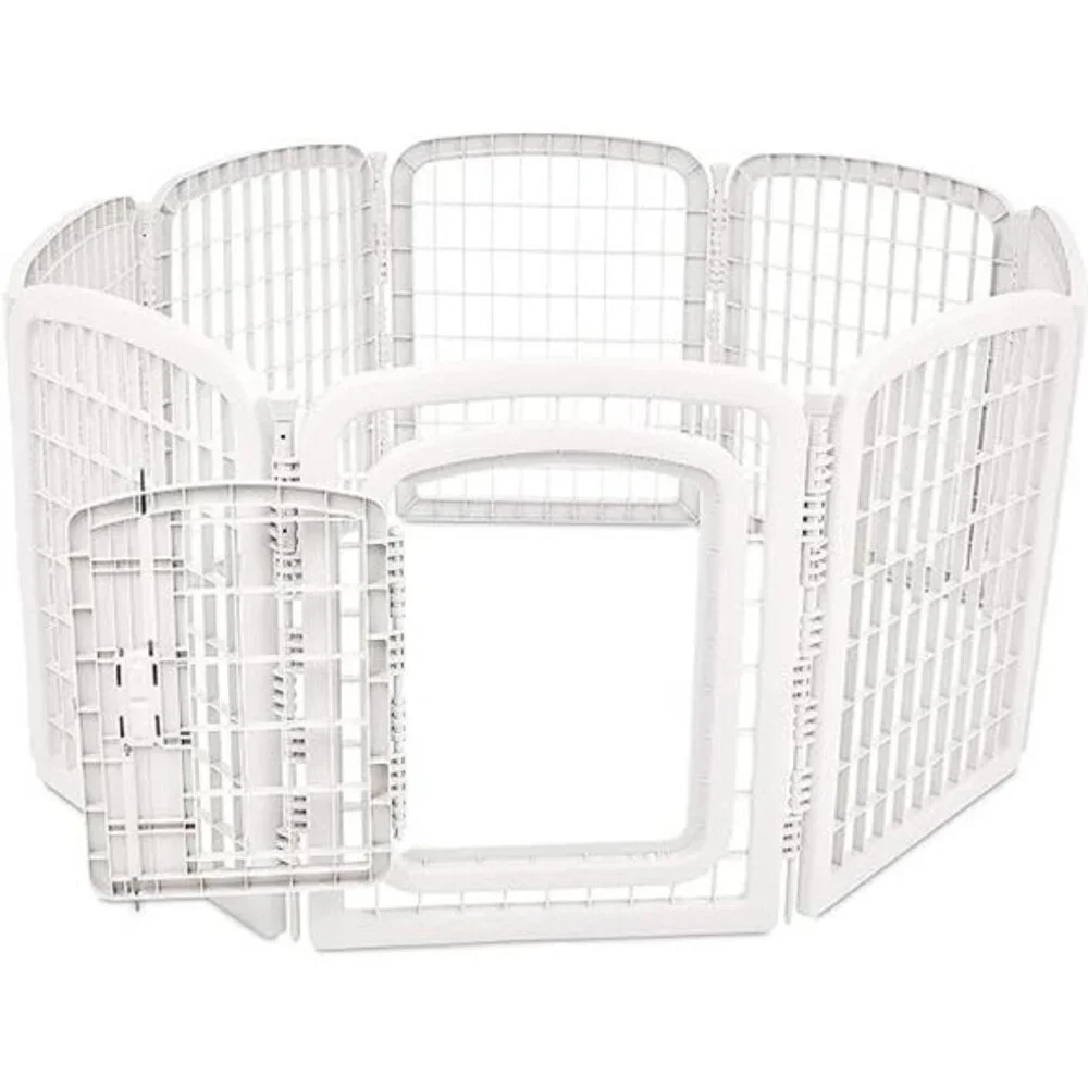 8-Panel Octagonal Plastic Pet Pen Fence Enclosure With Gate, 59 x 58 x 28 Inches